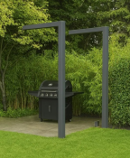 pergola l-vorm zwart gecoat sfeer