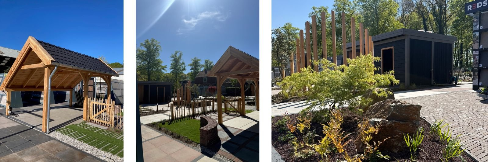 sfeerfoto's kapschuur, landelijke tuin met kapschuur en kunstgras en tuin met overkapping zwart