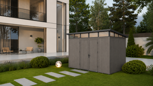 NewTechWood berging met dubbele deur, 344 x 210 cm, Silver Gray