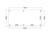 Constructiepakket plat dak | 7015x3460x2500mm | fijnbezaagd Douglas