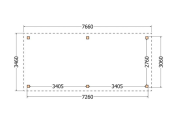 Constructiepakket plat dak | 7660x3460x2500mm | fijnbezaagd Douglas