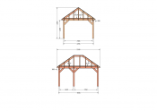 Constructiepakket schilddak | 5240x4105x4030mm | fijnbezaagd Douglas