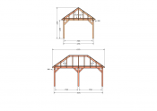Constructiepakket schilddak | 6370x4105x4030mm | fijnbezaagd Douglas