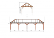 Constructiepakket schilddak | 12190x4105x4030mm | fijnbezaagd Douglas
