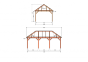 Constructiepakket schilddak | 7690x4105x4030mm | fijnbezaagd Douglas
