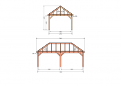 Constructiepakket schilddak | 7660x4105x4030mm | fijnbezaagd Douglas