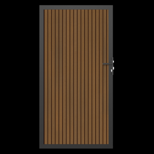 NewTechWood co-extrusie composiet deur in aluminium frame, verticaal triple, 100 x 195 cm, Teak/zwart.