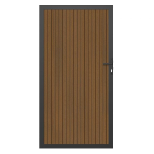 NewTechWood co-extrusie composiet deur in aluminium frame, verticaal triple, 100 x 195 cm, Teak.