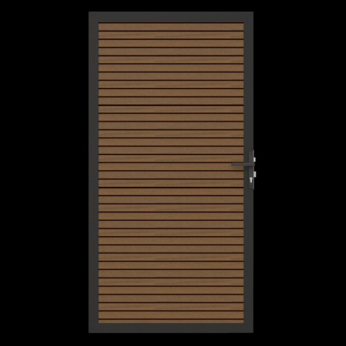 NewTechWood co-extrusie composiet deur in aluminium frame, horizontaal triple, 100 x 195 cm, Teak/zwart.