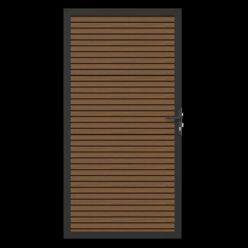 NewTechWood co-extrusie composiet deur in aluminium frame, horizontaal triple, 100 x 195 cm, Teak/zwart.