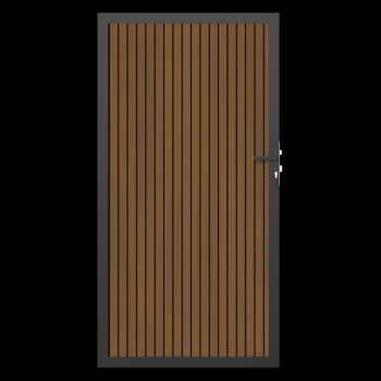 NewTechWood co-extrusie composiet deur in aluminium frame, verticaal triple, 100 x 195 cm, Teak/zwart.