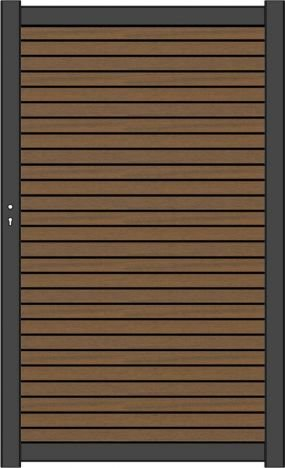 NewTechWood co-extrusie composiet deur Premium in aluminium frame, horizontaal triple, 97 x 186 cm, Teak/zwart.
