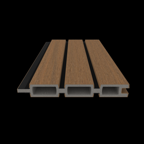 NewTechWood co-extrusie composiet Triple Rhombus schermplank, 2,1 x 16 x 180 cm, Teak/zwart.