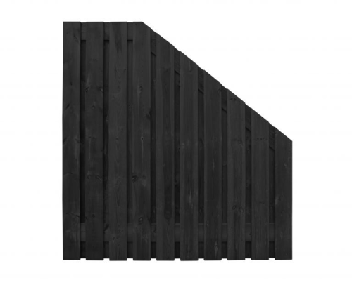 Naaldhout geschaafd plankenscherm 21-planks 15 mm, 180x180/90 cm, recht aflopend, geïmpregneerd en zwart gespoten.