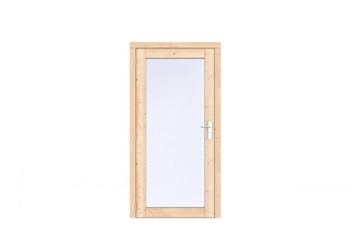 Vuren Volglas enkele deur Prestige 108x209 cm, linksdraaiend, scharnieren, RVS beslag, onbehandeld.