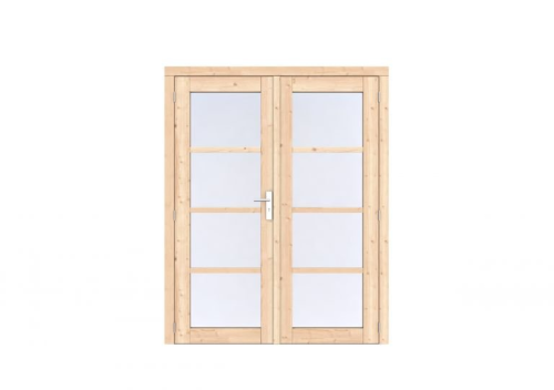 Vuren Volglas dubbele deur Prestige 168x209 cm, scharnieren, RVS beslag, onbehandeld.