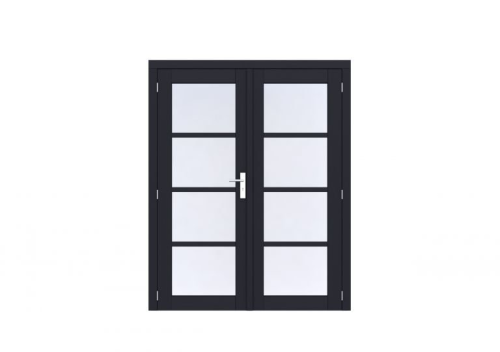 Vuren Volglas dubbele deur Prestige 168x209 cm, scharnieren, RVS beslag, zwart gecoat.