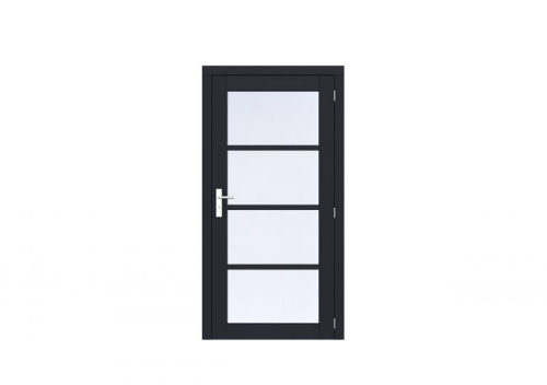 Vuren Volglas enkele deur Prestige 108x209 cm, rechtsdraaiend, scharnieren, RVS beslag, zwart gecoat.