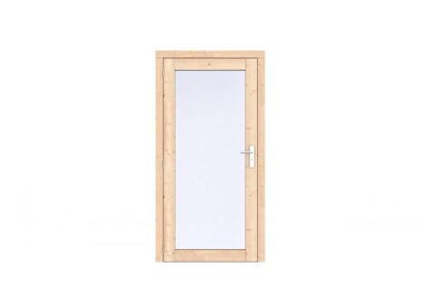 Vuren Volglas enkele deur Prestige 108x209 cm, linksdraaiend, scharnieren, RVS beslag, onbehandeld.