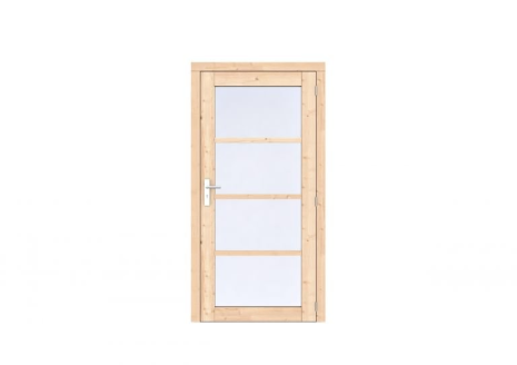 Vuren Volglas enkele deur Prestige 108x209 cm, rechtsdraaiend, scharnieren, RVS beslag, onbehandeld.