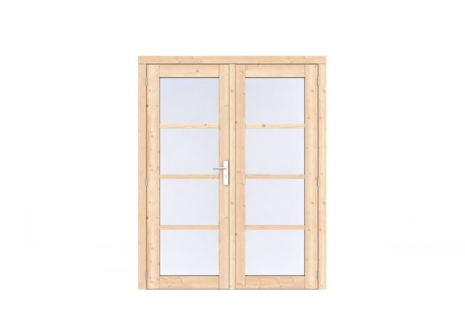 Vuren Volglas dubbele deur Prestige 168x209 cm, scharnieren, RVS beslag, onbehandeld.