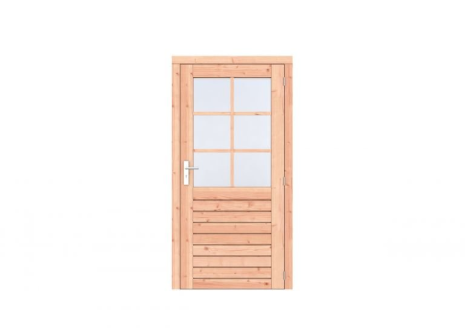 Douglas 1-ruits enkele deur Prestige 108x209 cm, rechtsdraaiend, scharnieren, RVS beslag, onbehandeld.