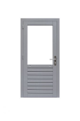 Hardhouten enkele 1-ruits deur Prestige met dubbelglas, rechtsdraaiend, 109 x 221 cm, grijs gegrond.