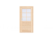 Vuren 1-ruits enkele deur Prestige 108x209 cm, rechtsdraaiend, scharnieren, RVS beslag, onbehandeld.
