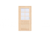 Vuren 1-ruits enkele deur Prestige 108x209 cm, linksdraaiend, scharnieren, RVS beslag, onbehandeld.