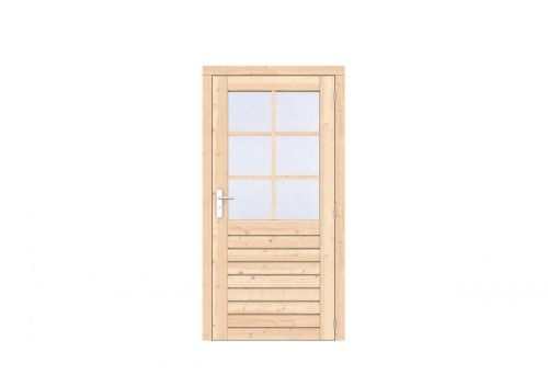Vuren 1-ruits enkele deur Prestige 108x209 cm, rechtsdraaiend, scharnieren, RVS beslag, onbehandeld.