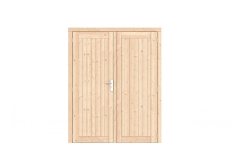Vuren dichte dubbele deur Prestige 168x209 cm, scharnieren, RVS beslag, onbehandeld.