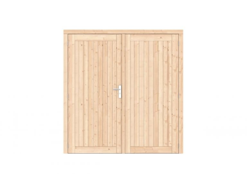 Vuren dichte dubbele deur Prestige 201x209 cm, scharnieren, RVS beslag, kleurloos geimpregneerd.
