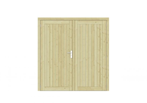 Vuren dichte dubbele deur Prestige 201x209 cm, scharnieren, RVS beslag, groen geimpregneerd.