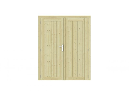 Vuren dichte dubbele deur Prestige 168x209 cm, scharnieren, RVS beslag, groen geimpregneerd.
