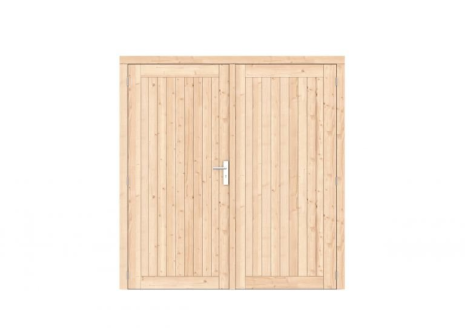 Vuren dichte dubbele deur Prestige 201x209 cm, scharnieren, RVS beslag, kleurloos geimpregneerd.