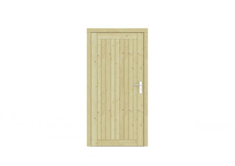 Vuren dichte enkele deur Prestige 108x209 cm, linksdraaiend, scharnieren, RVS beslag, groen geimpregneerd.