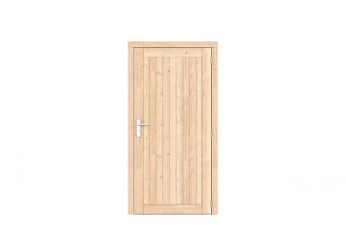 Vuren dichte enkele deur Prestige 108x209 cm, rechtsdraaiend, scharnieren, RVS beslag, onbehandeld.