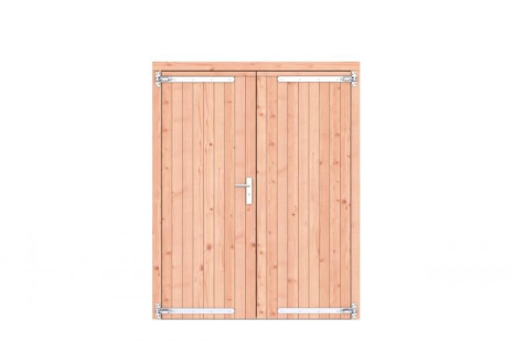 Douglas dichte dubbele deur 168x209 cm, verzinkte hengen, RVS beslag, kleurloos geimpregneerd.
