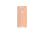 Douglas enkele deur met ruitje 90x201 cm, linksdraaiend, verzinkte hengen, RVS beslag, onbehandeld.