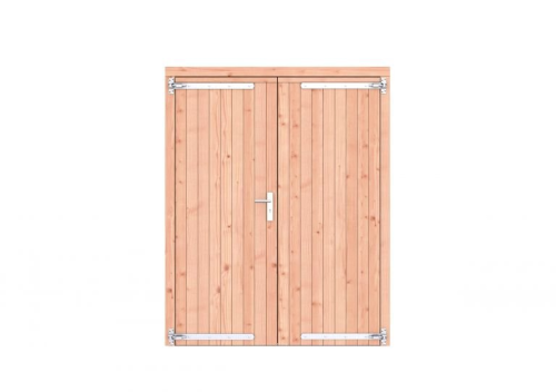 Douglas dichte dubbele deur 168x209 cm, verzinkte hengen, RVS beslag, kleurloos geimpregneerd.