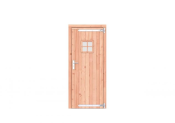 Douglas enkele deur met ruitje 90x201 cm, rechtsdraaiend, verzinkte hengen, RVS beslag, onbehandeld.