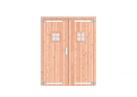 Douglas dubbele deur met ruitje 168x209 cm, verzinkte hengen, RVS beslag, onbehandeld.