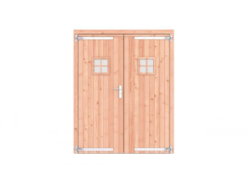 Douglas dubbele deur met ruitje 168x209 cm, verzinkte hengen, RVS beslag, kleurloos geimpregneerd.