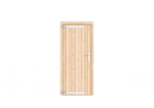 Vuren dichte enkele deur 90x201 cm, linksdraaiend, verzinkte hengen, RVS beslag, kleurloos geimpregneerd.