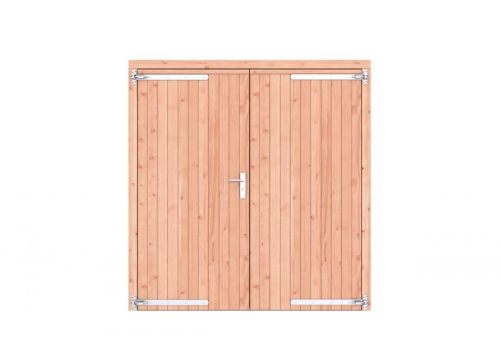Douglas dichte dubbele deur 201x209 cm, verzinkte hengen, RVS beslag, kleurloos geimpregneerd.