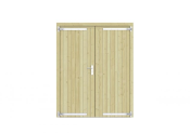 Vuren dichte dubbele deur 168x209 cm, verzinkte hengen, RVS beslag, groen geimpregneerd.