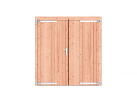 Douglas dichte dubbele deur 201x209 cm, verzinkte hengen, RVS beslag, onbehandeld.