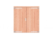 Douglas dichte dubbele deur 201x209 cm, verzinkte hengen, RVS beslag, onbehandeld.
