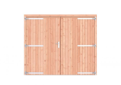 Douglas dichte dubbele deur 250x209 cm, verzinkte hengen, RVS beslag, kleurloos geimpregneerd.