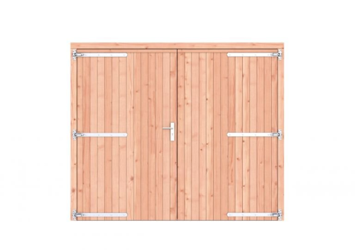 Douglas dichte dubbele deur 250x209 cm, verzinkte hengen, RVS beslag, onbehandeld.